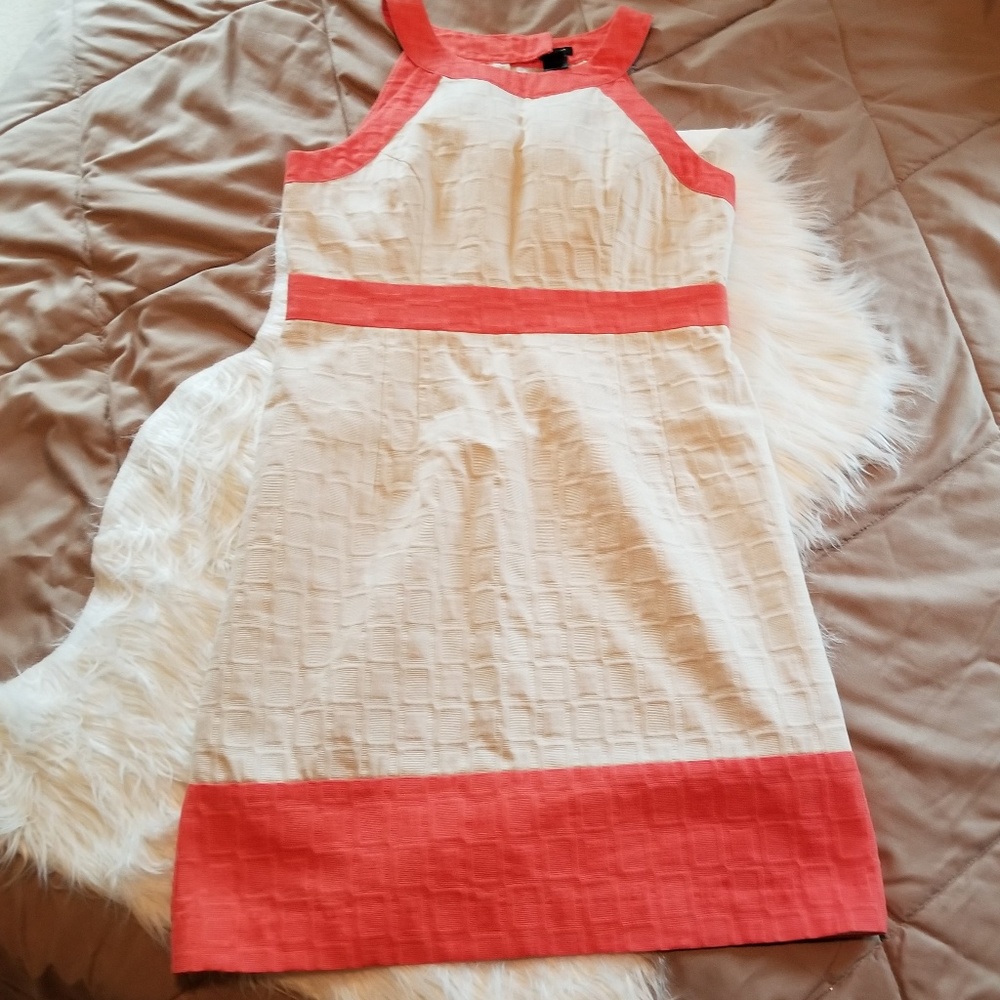 • LOFT • Cream & Orange Sleeveless Dress